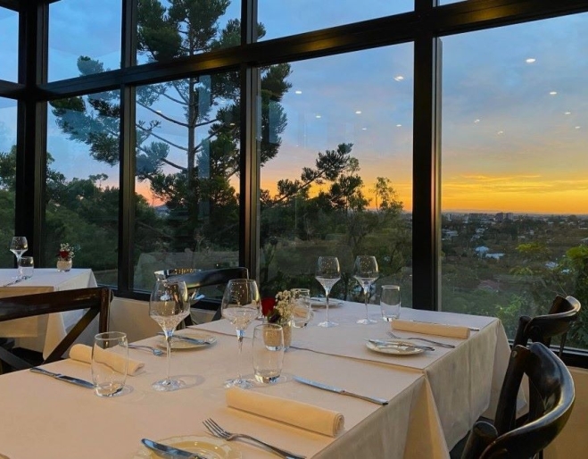 La Belle Vie Bardon Sunset view from table at La Vie Bistro