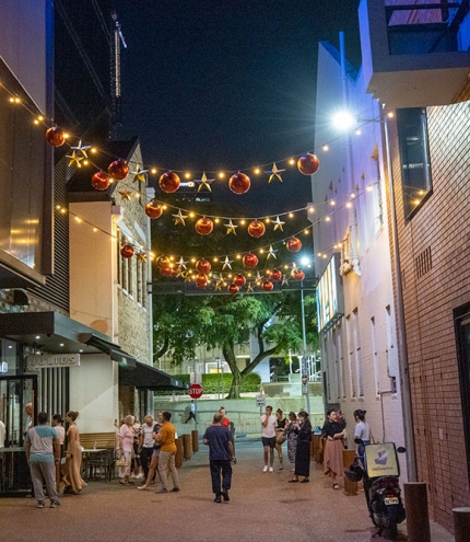 View of Brutus Bar & Fish Lane by night